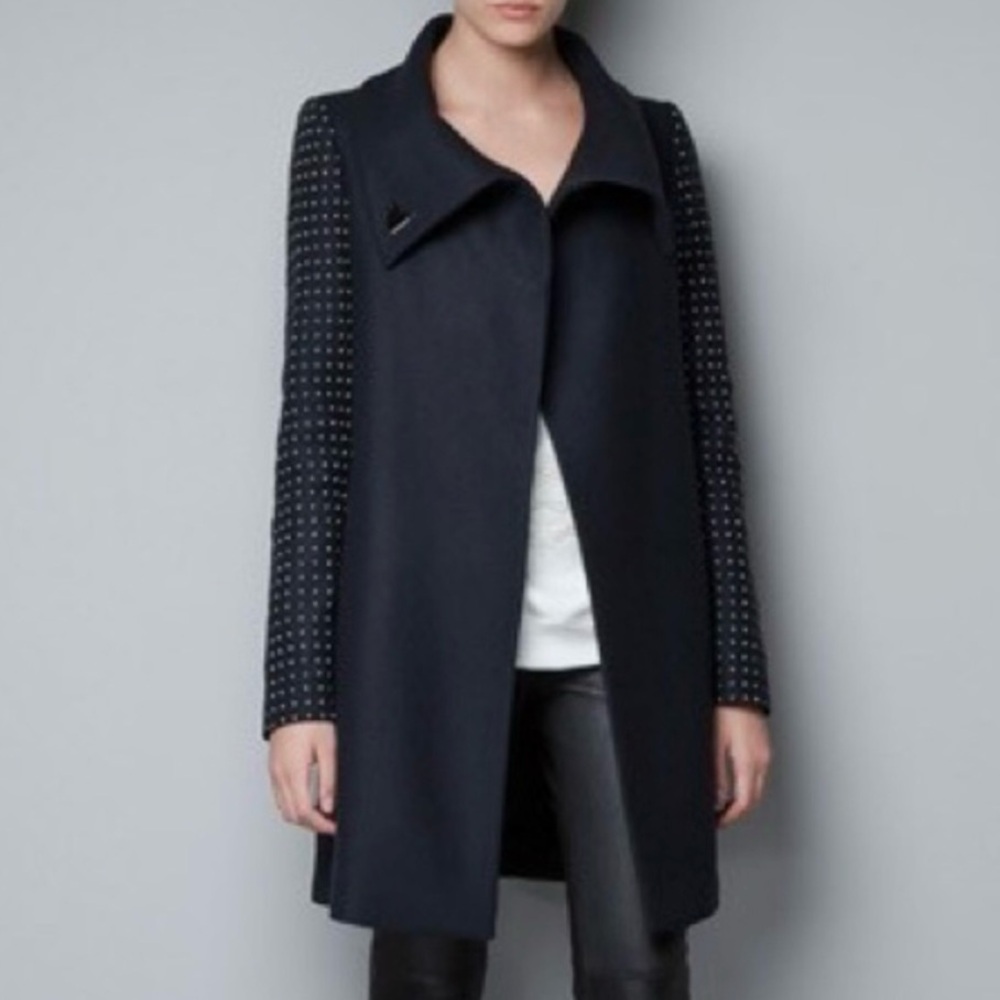 Zara wool blend coat with studded sleeves